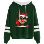 Generisch 2 Noel Kapüşonlu Tarzı Boş Zaman Kazak Model Noel Baskılı Kış Uzun Kollu Gündelik Yeşil Kadın Sweatshirt