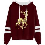 Generisch 3 Noel Kapüşonlu Tarzı Boş Zaman Kazak Model Noel Baskılı Kış Uzun Kollu Gündelik Kırmızı Kadın Sweatshirt