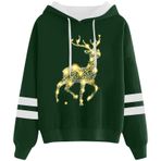 Generisch 3 Noel Kapüşonlu Tarzı Boş Zaman Kazak Model Noel Baskılı Kış Uzun Kollu Gündelik Yeşil Kadın Sweatshirt