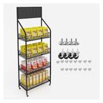 Generisch 4 katlı tekerlekli atıştırmalık sunum rafı, metal, siyah şekerleme sunum standı, satış tezgahı, mutfak ve süpermarket depolaması için, tel raf arabası (50 x 27 x 140 cm)