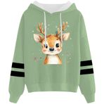 Generisch 4 Noel Kapüşonlu Tarzı Boş Zaman Kazak Model Noel Baskılı Kış Uzun Kollu Gündelik Açık Yeşil Kadın Sweatshirt