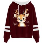 Generisch 4 Noel Kapüşonlu Tarzı Boş Zaman Kazak Model Noel Baskılı Kış Uzun Kollu Gündelik Kırmızı Kadın Sweatshirt