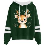 Generisch 4 Noel Kapüşonlu Tarzı Boş Zaman Kazak Model Noel Baskılı Kış Uzun Kollu Gündelik Yeşil Kadın Sweatshirt