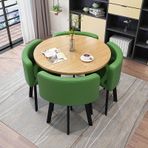 Generisch 4 sandalyeli yuvarlak yemek masası, retro tarzda sehpa seti, poliüretan deri, metal ayaklar, salon, balkon, oturma odası