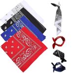 Generisch 4'lü bandana seti, baş örtüsü, erkek, kadın, şal desenli, bandana, baş örtüsü, erkekler ve kadınlar için, 55 x 55 cm, Siyah, kırmızı, mavi ve beyaz, 55*55cm