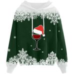 Generisch A Noel Kapüşonlu Modern Kazak Noel Baskılı Kış Uzun Kollu Gündelik Zarif Yeşil Kadın Sweatshirt