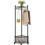 Generisch Ayaklı ayaklı ayaklı askılık, metal elbise askısı, 6 elbise askısı ve pantolon askısı, ayaklı köşe gardırop standı, gardırop ve elbise askısı için, siyah