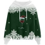 Generisch B Noel Kapüşonlu Modern Kazak Noel Baskılı Kış Uzun Kollu Gündelik Zarif Yeşil Kadın Sweatshirt