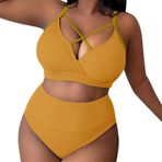 Generisch Bikini Kadın Spor Mayo Bikini Altı Spor Bikini Mayo Seti Push Up Yüzme Elbisesi Yüzme Şortu Kadın Yüzme Tulumu Yaz Mayo Tulumu, Sarı, XL