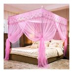 Generisch Bu 4 köşeli cibinlik, prenses odası yatak odası dekorasyonu, romantik dantelli yatak perdesi (renk: pembe, boyut: 180 x 200 cm / 71 x 79 inç)