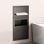 Generisch Bu gömme banyo rafı, paslanmaz çelik, entegre tuvalet kağıdı ve çöp kutusu tutuculu, modern banyolar için yer tasarrufu sağlayan bir duvar saklama çözümü