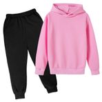 Generisch Çocuk Çocuk Günlük Kısa Kollu Kapüşonlu Kazak Sweatshirt Eşofman Eşofman Koşu Eşofman Altı Üniseks 2 Parça Eşofman Takımı Kısa Kollu Tişört Çocuk Setleri, Pembe., 11-12 Yaş