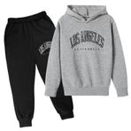 Generisch Çocuk gündelik baskılı uzun kollu kapüşonlu kazak sweatshirt eşofman eşofman altı üniseks 2 parça eşofman takımı çocuk elbisesi erkek, Koyu gri., 11-12 Yaş