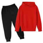 Generisch Çocuk gündelik kısa kollu kapüşonlu kazak, sweatshirt, eşofman altı, üniseks, 2 parça, kısa kollu tişört, Kırmızı, 11-12 Yaş