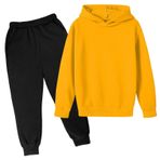 Generisch Çocuk gündelik kısa kollu kapüşonlu kazak, sweatshirt, eşofman altı, üniseks, 2 parça, kısa kollu tişört, Sarı, 11-12 Yaş