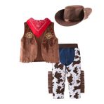 Generisch Çocuk Küçük Çocuk Bebek Erkek Kolsuz Batı Kovboy Kostümü Çocuklar için Cosplay Yelek Şapka Şal Pantolon 4'lü Set Cadılar Bayramı Parti Fantezi Kıyafet Kostüm 86, Kahve, 4-5 Yaş