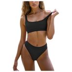 Generisch Dikini High Waist Push Up Karın Kapalı İki Parçalı Siyah Kadın Spor Bikini Seti