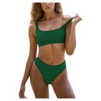 Generisch Dikini High Waist Push Up Karın Kapalı İki Parçalı Yeşil Kadın Spor Bikini Seti