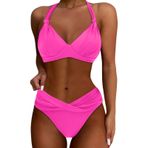 Generisch Dikini High Waist Push Up Seksi İki Parçalı Sıcak Gül Rengi Kadın Spor Bikini Seti