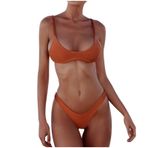 Generisch Dikini High Waist Push Up Seksi İki Parçalı Turuncu Kadın Spor Bikini Seti