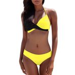 Generisch Dikini Kadın Set Push Up Seksi Mayo Mayo Yaz İki Parçalı Bikini Kadın Karın Kapalı 2025 Mayo Mayo Bikini Üstleri Plaj Kıyafeti, Sarı, XL