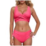 Generisch Dikini kadın seti mayo Push Up seksi yaz iki parçalı mayo modası karın kapalı kadın spor bikini seti 2025 mayo plaj kıyafeti bikini üstü, Pembe., M