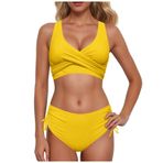 Generisch Dikini kadın seti mayo Push Up seksi yaz iki parçalı mayo modası karın kapalı kadın spor bikini seti 2025 mayo plaj kıyafeti bikini üstü, Sarı, XXL