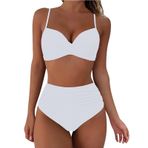 Generisch Dikini kadın seti mayo Push Up seksi yaz iki parçalı mayo spor bikini kadın karın kapalı 2025 mayo bikini üstü plaj kıyafeti, Beyaz, XXL