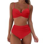 Generisch Dikini kadın seti mayo Push Up seksi yaz iki parçalı mayo spor bikini kadın karın kapalı 2025 mayo bikini üstü plaj kıyafeti, Kırmızı, XXL