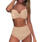 Generisch Dikini kadın seti mayo Push Up seksi yaz iki parçalı mayo spor bikini kadın karın kapalı 2025 mayo mayo plaj kıyafeti, Haki., S