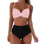 Generisch Dikini kadın seti mayo Push Up seksi yaz iki parçalı mayo spor bikini kadın karın kapalı 2025 mayo mayo plaj kıyafeti, Pembe., XL