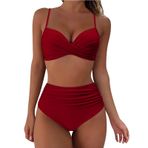 Generisch Dikini kadın seti mayo Push Up seksi yaz iki parçalı mayo spor bikini kadın karın kapalı 2025 mayo mayo plaj kıyafeti, Şarap, S