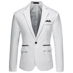 Generisch Erkekler için ceket, modern dar kesim, rahat blazer yazlık ceket, hafif, standart kesim, ilkbahar takım ceketi, boş zaman ceketi, iş, düğün takım elbise ceketi, Beyaz, XL