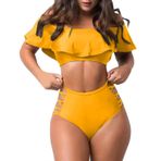 Generisch High Waist Dikini Set Kadın Mayo Push Up Seksi Yaz İki Parçalı Mayo 2025 Mayo Plaj Kıyafeti Bikini Üstleri Kadın Spor Bikini Takımı, Sarı, XL