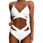 Generisch High Waist Dikini Set Kadın Mayosu Push Up Seksi Yaz İki Parçalı Mayo Mayo Bikini Üstleri Plaj Kıyafeti Göbek Kapalı Kadın Spor Bikini Seti, Beyaz, M