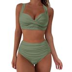 Generisch High Waist Dikini Set Kadın Push Up Seksi Mayo İki Parçalı Mayo Mayo Bikini Üstleri Plaj Kıyafeti Kadın Spor Bikini Seti, asker yeşili, XXL