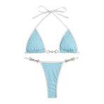 Generisch High Waist Dikini Set Kadın Push Up Seksi Mayo Mayo Yaz İki Parçalı Mayo Bikini Üstleri Plaj Kıyafeti Göbek Kapalı Kadın Spor Bikini Seti, Açık mavi, S