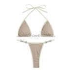 Generisch High Waist Dikini Set Kadın Push Up Seksi Mayo Mayo Yaz İki Parçalı Mayo Bikini Üstleri Plaj Kıyafeti Göbek Kapalı Kadın Spor Bikini Seti, Haki., S