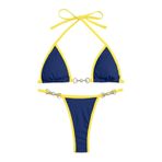 Generisch High Waist Dikini Set Kadın Push Up Seksi Mayo Mayo Yaz İki Parçalı Mayo Bikini Üstleri Plaj Kıyafeti Göbek Kapalı Kadın Spor Bikini Seti, Lacivert, XS