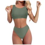 Generisch High Waist Dikini Set Kadın Seksi Push Up Mayo İki Parçalı Mayo 2025 Mayo Plaj Kıyafeti Bikini Üstleri Karın Kapalı Kadın Spor Bikini Seti, asker yeşili, XL