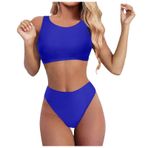 Generisch High Waist Dikini Set Kadın Seksi Push Up Mayo İki Parçalı Mayo 2025 Mayo Plaj Kıyafeti Bikini Üstleri Karın Kapalı Kadın Spor Bikini Seti, Mavi, L