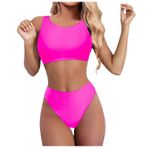 Generisch High Waist Dikini Set Kadın Seksi Push Up Mayo İki Parçalı Mayo 2025 Mayo Plaj Kıyafeti Bikini Üstleri Karın Kapalı Kadın Spor Bikini Seti, sıcak gül rengi, M