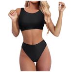 Generisch High Waist Dikini Set Kadın Seksi Push Up Mayo İki Parçalı Mayo 2025 Mayo Plaj Kıyafeti Bikini Üstleri Karın Kapalı Kadın Spor Bikini Seti, Siyah, XXL