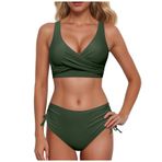 Generisch High Waist Dikini Set Kadın Seksi Push Up Mayo Mayo Yaz İki Parçalı Bikini Kadın Göbek Kapalı Mayo Bikini Üstleri Plaj Kıyafeti, asker yeşili, L