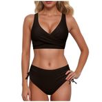 Generisch High Waist Dikini Set Kadın Seksi Push Up Mayo Mayo Yaz İki Parçalı Bikini Kadın Göbek Kapalı Mayo Bikini Üstleri Plaj Kıyafeti, Siyah, S