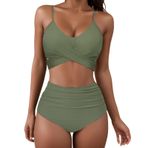 Generisch High Waist Dikini Set Kadın Seksi Push Up Mayo Mayo Yaz İki Parçalı Spor Bikini Kadın Göbek Kapalı Mayo Bikini Üstleri Plaj Kıyafeti, asker yeşili, M