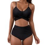 Generisch High Waist Dikini Set Kadın Seksi Push Up Mayo Mayo Yaz İki Parçalı Spor Bikini Kadın Göbek Kapalı Mayo Bikini Üstleri Plaj Kıyafeti, Siyah, M
