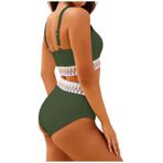 Generisch High Waist Dikini Set Kadın Seksi Push Up Mayo Yaz İki Parçalı Mayo Bikini Kadın Göbek Kapalı Mayo Plaj Kıyafeti Bikini Üstleri, asker yeşili, S