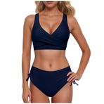 Generisch High Waist Dikini Set Kadın Seksi Push Up Mayo Yaz İki Parçalı Mayo Bikini Kadın Göbek Kapalı Mayo Plaj Kıyafeti Bikini Üstleri, Koyu mavi, L