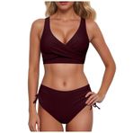Generisch High Waist Dikini Set Kadın Seksi Push Up Mayo Yaz İki Parçalı Mayo Bikini Kadın Göbek Kapalı Mayo Plaj Kıyafeti Bikini Üstleri, Şarap, XXL
